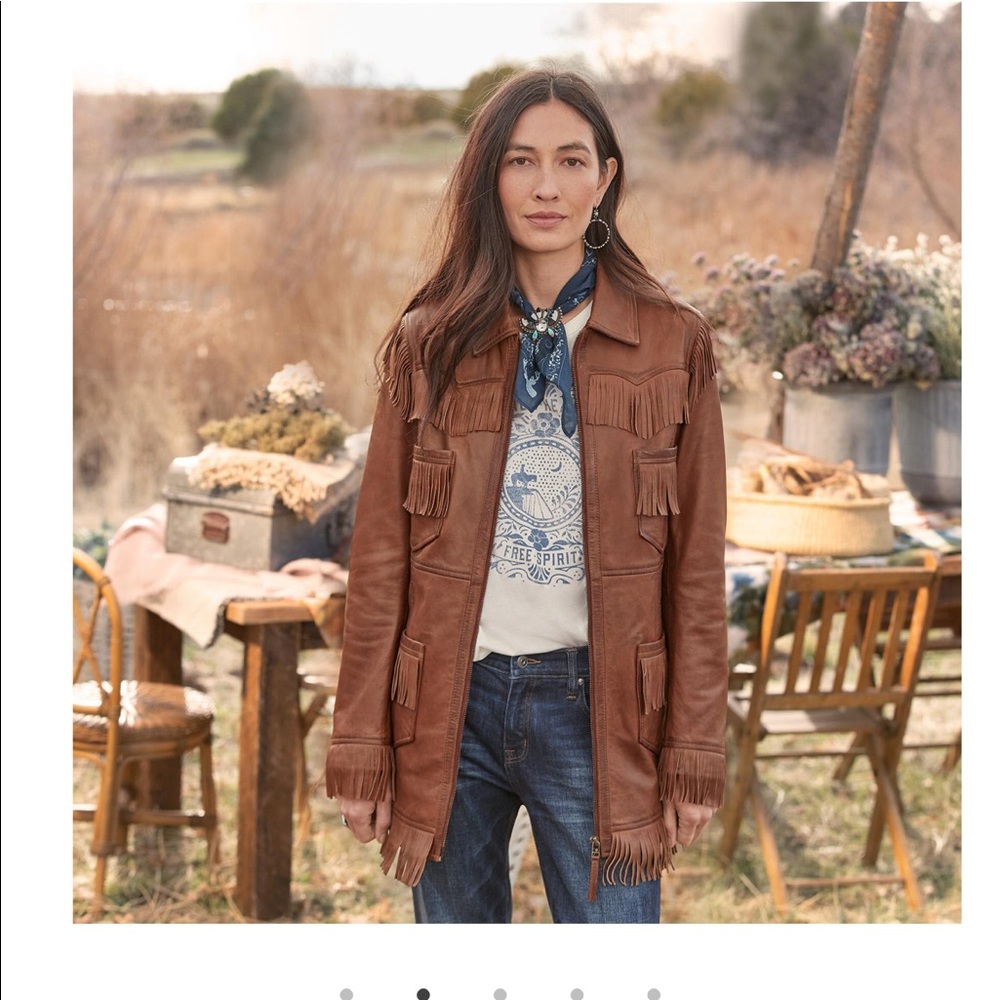Sundance brown leather tassel jacket size XS